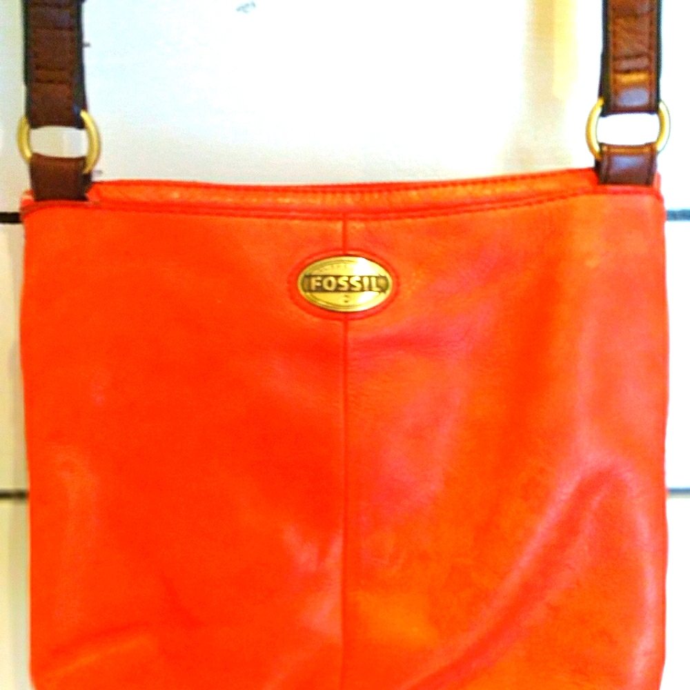 Fossil rich orange leather bag